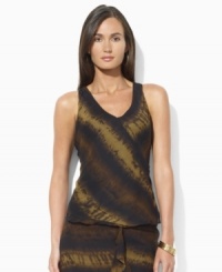 The chic earth tones on Lauren by Ralph Lauren's printed silk georgette wrap blouse bring a breezy bohemian spirit to your warm-weather wardrobe. The chic earth tones on Lauren by Ralph Lauren's printed silk georgette wrap blouse bring a breezy bohemian spirit to your warm-weather wardrobe.