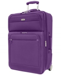 Your guide for getting there. Meet your travel match, an incredibly durable and extremely well-stocked suitcase that glides with ease, packs with order and arrives in style. A tightly woven polyester exterior holds up against the wear and tear of busy travels, while a two-compartment interior, with any-hanger suiter system, organizes, sorts and keeps your precious belongings wrinkle free. Your guide for getting there. Meet your travel match, an incredibly durable and extremely well-stocked suitcase that glides with ease, packs with order and arrives in style. A tightly woven polyester exterior holds up against the wear and tear of busy travels, while a two-compartment interior, with any-hanger suiter system, organizes, sorts and keeps your precious belongings wrinkle free.