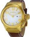 Men's Gold Tone Corduba Quartz White Dial Leather Strap