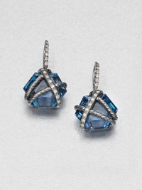 From the Cable Wrap Collection. Beautiful, faceted Hampton blue topaz stones wrapped in diamonds and rich, darkened sterling silver. Hampton blue topazDiamonds, .26 tcwDarkened sterling silverDrop, about .5Hook backImported 