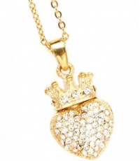 Gold Tone Heart Crown Pendant and Necklace Covered in Austrian Crystals Gold Tone Heart Crown Pendant and Necklace Covered in Austrian Crystals