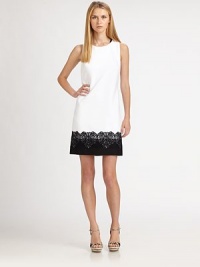 With a hint of colorblocking and a pinch of lace, this sleeveless sheath offers all of the makings of a perfectly appealing dress.Round neckSleevelessContrast hemConcealed back zipperAbout 22 from natural waistViscose; neckline: 70% linen/27% viscose/3% elastaneDry cleanImported Model shown is 5'10½ (179cm) wearing US size 4. With a hint of colorblocking and a pinch of lace, this sleeveless sheath offers all of the makings of a perfectly appealing dress.Round neckSleevelessContrast hemConcealed back zipperAbout 22 from natural waistViscose; neckline: 70% linen/27% viscose/3% elastaneDry cleanImported Model shown is 5'10½ (179cm) wearing US size 4.