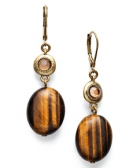 Tiger's eye beads and smoky topaz cabochon crystals adorn these retro-chic drop earrings from Lauren Ralph Lauren. Set in antique 14k gold-plated mixed metal. Approximate drop: 1-1/2 inches. Tiger's eye beads and smoky topaz cabochon crystals adorn these retro-chic drop earrings from Lauren Ralph Lauren. Set in antique 14k gold-plated mixed metal. Approximate drop: 1-1/2 inches.