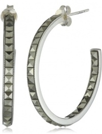 Judith Jack Square Cut Sterling Silver and 30 MM Gemstone Hoop Earrings Judith Jack Square Cut Sterling Silver and 30 MM Gemstone Hoop Earrings