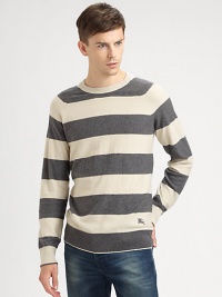 Classic striped meet a modern fit to create this cashmere-cotton pullover.CrewneckRaglan sleevesRibbed trimPull-on style50% cashmere/50% cottonDry cleanImported Classic striped meet a modern fit to create this cashmere-cotton pullover.CrewneckRaglan sleevesRibbed trimPull-on style50% cashmere/50% cottonDry cleanImported