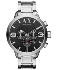 Get the look of rugged precision with this classically styled steel watch from AX Armani Exchange. Get the look of rugged precision with this classically styled steel watch from AX Armani Exchange.
