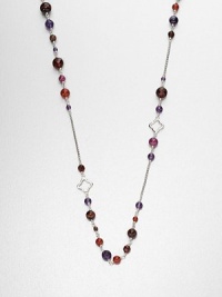 From the Bijoux Collection. A beautiful mix of semi-precious beads and sterling silver clover links on a long box link chain. Amethyst, carnelian, garnet, red tiger's eye, amber and Indian rubySterling silverLength, about 40Toggle closureImported From the Bijoux Collection. A beautiful mix of semi-precious beads and sterling silver clover links on a long box link chain. Amethyst, carnelian, garnet, red tiger's eye, amber and Indian rubySterling silverLength, about 40Toggle closureImported