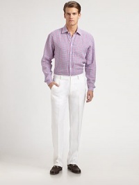 EXCLUSIVELY OURS. Vibrant check pattern makes this relaxed fit sportshirt come to life, shaped in the finest quality linen.ButtonfrontLinenHand washImported EXCLUSIVELY OURS. Vibrant check pattern makes this relaxed fit sportshirt come to life, shaped in the finest quality linen.ButtonfrontLinenHand washImported