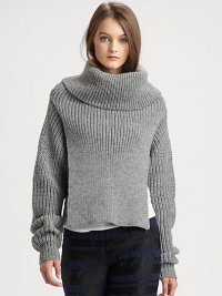 Cropped back adds a shawl effect to this wool-rich sweater with allover ribbing and a slouchy funnelneck. FunnelneckDropped shouldersLong sleevesCropped back hem60% wool/40% acrylicDry cleanImported of Italian fabricModel shown is 5'10 (177cm) wearing US size Small. Cropped back adds a shawl effect to this wool-rich sweater with allover ribbing and a slouchy funnelneck. FunnelneckDropped shouldersLong sleevesCropped back hem60% wool/40% acrylicDry cleanImported of Italian fabricModel shown is 5'10 (177cm) wearing US size Small.