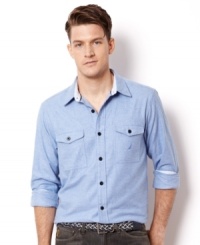 Classic long sleeves get a modern twist with twill. Sport the design with this shirt from Nautica. Classic long sleeves get a modern twist with twill. Sport the design with this shirt from Nautica.