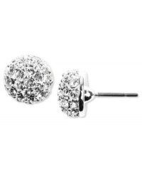 Dazzling crystal accents exude tons of shine on these gorgeous ball earrings set in hematite-plated mixed metal by Givenchy. Dazzling crystal accents exude tons of shine on these gorgeous ball earrings set in hematite-plated mixed metal by Givenchy.
