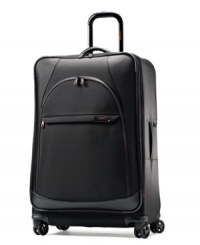 Start out on the right foot by packing in style! The durable construction features soft Nappa leather handles that lend a sophisticated charm to this bag. Sleek spinner wheels and an easy-to-use push button handle with comfort grip provide effortless mobility for the ultimate in convenience. 10-year warranty. Start out on the right foot by packing in style! The durable construction features soft Nappa leather handles that lend a sophisticated charm to this bag. Sleek spinner wheels and an easy-to-use push button handle with comfort grip provide effortless mobility for the ultimate in convenience. 10-year warranty.