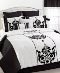 In black and white chic, this Santorino comforter set exudes elegance with a traditional flourish design, intricate quilting and embroidery and enough components to give your space a brand new look. In black and white chic, this Santorino comforter set exudes elegance with a traditional flourish design, intricate quilting and embroidery and enough components to give your space a brand new look.
