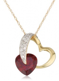 10k Yellow Gold Diamond and Garnet Heart-Shaped Pendant, 18 10k Yellow Gold Diamond and Garnet Heart-Shaped Pendant, 18