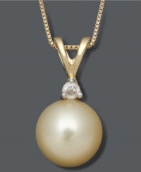 A single pearl defines elegance. This richly-hued pendant highlights a golden cultured South Sea pearl (8-9 mm) with a sparkling diamond accent. Strung from a 14k gold setting and chain. Approximate length: 18 inches. Approximate drop: 5/8 inch. A single pearl defines elegance. This richly-hued pendant highlights a golden cultured South Sea pearl (8-9 mm) with a sparkling diamond accent. Strung from a 14k gold setting and chain. Approximate length: 18 inches. Approximate drop: 5/8 inch.