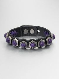 An edgy design featuring cross-stitched details on a supple leather cuff. LeatherHematite-finishedLength, about 7Studded closureImported An edgy design featuring cross-stitched details on a supple leather cuff. LeatherHematite-finishedLength, about 7Studded closureImported