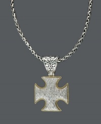 Incorporate spiritual belief into your style. Balissima by Effy Collection's medieval-inspired cross pendant features an intricate design including a scrolling filigree bail, an 18k gold outline, a toggle clasp and sparkling round-cut diamonds (1/2 ct. t.w.). Crafted in sterling silver. Approximate length: 18 inches. Approximate drop: 1-3/4 inches x 1 inch.