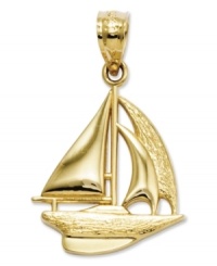Ships ahoy! Add your favorite hobby to your charm collection with this intricate, sailboat charm in 14k gold. Chain not included. Approximate length: 9/10 inch. Approximate width: 6/10 inch. Ships ahoy! Add your favorite hobby to your charm collection with this intricate, sailboat charm in 14k gold. Chain not included. Approximate length: 9/10 inch. Approximate width: 6/10 inch.