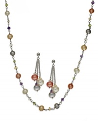 Freshen your look with some lively color. This matching jewelry set from Fresh by Honora features citrine (1-1/3 ct. t.w.), amethyst (1-1/6 ct. t.w), peridot (1-1/3 ct. t.w.) and rose quartz (1-1/6 ct. t.w.) with shimmering cultured freshwater pearls (6-7 mm) in white raspberry, grey and champagne hues. Approximate length: 18 inches. Approximate drop: 1-1/2 inches. Freshen your look with some lively color. This matching jewelry set from Fresh by Honora features citrine (1-1/3 ct. t.w.), amethyst (1-1/6 ct. t.w), peridot (1-1/3 ct. t.w.) and rose quartz (1-1/6 ct. t.w.) with shimmering cultured freshwater pearls (6-7 mm) in white raspberry, grey and champagne hues. Approximate length: 18 inches. Approximate drop: 1-1/2 inches.