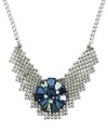 Boldness is in bloom. BCBGeneration creates a flower motif on this mesh chain statement necklace crafted from silver-tone mixed metal. Multiple linear faceted stones in shades of blue come together for a stunning effect. Approximate length: 16 inches.