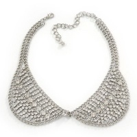 Clear Swarovski Crystal Peter Pan Collar Necklace In Silver Plating - 36cm Length/ 11cm Extension Clear Swarovski Crystal Peter Pan Collar Necklace In Silver Plating - 36cm Length/ 11cm Extension