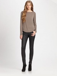 Luxe micromodal jersey finished with a hint of stretch in a chic boatneck style.Long sleevesPullover style95% micromodal/5% spandexDry cleanImportedModel shown is 5'11 (180cm) wearing US size Small. Luxe micromodal jersey finished with a hint of stretch in a chic boatneck style.Long sleevesPullover style95% micromodal/5% spandexDry cleanImportedModel shown is 5'11 (180cm) wearing US size Small.