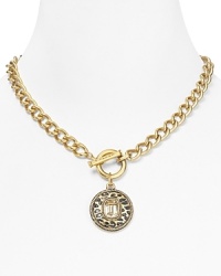 Get spotted in this bold charm necklace from T Tahari. Not only does this style boast classic chunky chain links, but it comes accented by an exotic animal-print charm.