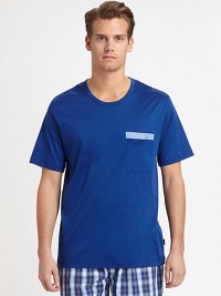 A versatile crewneck tee shirt for sleep, lounge or outerwear, highlighted by a woven pocket strip detail in contrasting color.CrewneckChest patch pocketCottonMachine washImported A versatile crewneck tee shirt for sleep, lounge or outerwear, highlighted by a woven pocket strip detail in contrasting color.CrewneckChest patch pocketCottonMachine washImported