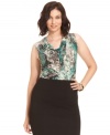 Flauniting an embellished print, Alfani's sleeveless plus size top is a perfect partner for your neutral bottoms.