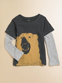 A long-sleeved, layered-look cotton tee is wild and wooly with a fierce bear graphic.CrewneckLong layered-look sleevesPullover styleCottonMachine washImported A long-sleeved, layered-look cotton tee is wild and wooly with a fierce bear graphic.CrewneckLong layered-look sleevesPullover styleCottonMachine washImported