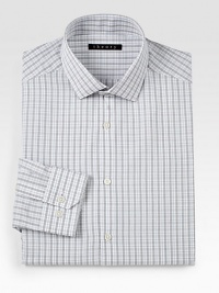 Mini-plaid printed dress wardrobe staple with a hint of stretch for a trim, modern fit.Button-front97% cotton/3% lycraDry cleanImported Mini-plaid printed dress wardrobe staple with a hint of stretch for a trim, modern fit.Button-front97% cotton/3% lycraDry cleanImported