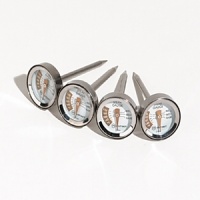 Set of four 1 Stainless Steel Cased Steak Thermometers that feature exceptional control of cooking temperatures to prevent overcooking. Set of four 1 Stainless Steel Cased Steak Thermometers that feature exceptional control of cooking temperatures to prevent overcooking.