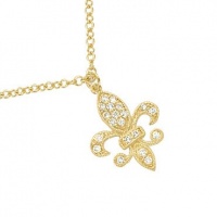 Meira T Solid Silver & Vermeil Yellow Gold & Diamonds Fleur De Lis Amor Love Necklace Meira T Solid Silver & Vermeil Yellow Gold & Diamonds Fleur De Lis Amor Love Necklace