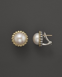 Lagos Sterling Silver Fluted Pearl Earrings with 18K Gold Lagos Sterling Silver Fluted Pearl Earrings with 18K Gold