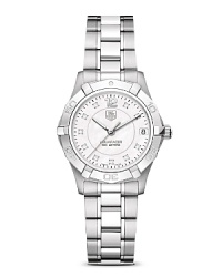 The Aquaracer concept is founded on providing the accuracy that all water sports demand. It is based on the design and features of the timeless TAG Heuer 2000 series launched in 1982. With white mother-of-pearl dial and polished steel bezel. Features a date window. The Aquaracer concept is founded on providing the accuracy that all water sports demand. It is based on the design and features of the timeless TAG Heuer 2000 series launched in 1982. With white mother-of-pearl dial and polished steel bezel. Features a date window.