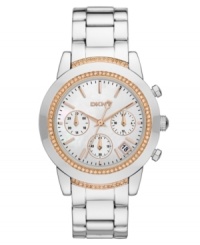 A classically styled boyfriend watch from DKNY, given the ladylike treatment with rosy accents. A classically styled boyfriend watch from DKNY, given the ladylike treatment with rosy accents.