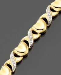 This romantic bracelet features alternating hearts and X's with diamond accents. 18k gold over sterling silver. May contain rose cut diamonds. This romantic bracelet features alternating hearts and X's with diamond accents. 18k gold over sterling silver. May contain rose cut diamonds.