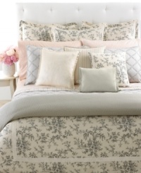 A chain stitch of floral embroidery in elegant diamond latticework adds sleek softness to this pure cotton quilt from Lauren Ralph Lauren. Reverses to solid gray sateen for an impressive transformation in style. (Clearance)