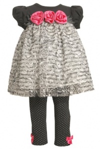 Bonnie Baby Baby-Girls Newborn Knit Bodice With Ruffles And Satin Flowers With Dot Legging