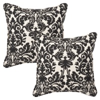 Pillow Perfect Decorative Black/Beige Damask Toss Pillows, Square, 2-Pack Pillow Perfect Decorative Black/Beige Damask Toss Pillows, Square, 2-Pack