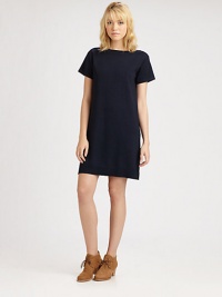 A rich solid color defines the soft nature of this classic sweater dress, shaped in fine wool. BoatneckShort sleevesRibbed knit collar and hemAbout 21 from natural waistWoolDry cleanImportedModel shown is 5'9½ (176cm) wearing US size Small. A rich solid color defines the soft nature of this classic sweater dress, shaped in fine wool. BoatneckShort sleevesRibbed knit collar and hemAbout 21 from natural waistWoolDry cleanImportedModel shown is 5'9½ (176cm) wearing US size Small.