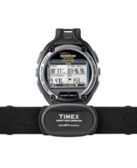 The ultimate training tool, by Timex. The Iron Man Global Trainer watch with heart rate monitor features a black resin case and strap. Digital display dial measures pace, speed, and distance in real-time, allowing athletes to measure, review and advance their performance. Quartz movement. Water resistant to 50 meters. One-year limited warranty. The ultimate training tool, by Timex. The Iron Man Global Trainer watch with heart rate monitor features a black resin case and strap. Digital display dial measures pace, speed, and distance in real-time, allowing athletes to measure, review and advance their performance. Quartz movement. Water resistant to 50 meters. One-year limited warranty.