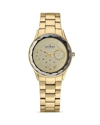 Skagen Faceted Bezel Big Gold Steel Link Watch, 34mm Skagen Faceted Bezel Big Gold Steel Link Watch, 34mm