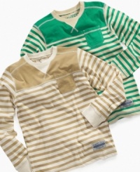 Nothing will please him more than a medley of contrast stripes on this pocket tee from Request. Nothing will please him more than a medley of contrast stripes on this pocket tee from Request.