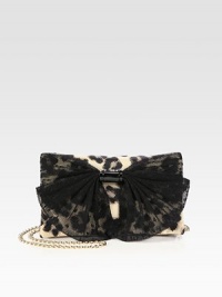 A super-chic lace bow is at the center of this leopard-printed nylon design, complete with a versatile chain strap. Chain shoulder strap, 21½ dropMagnetic flap snap closureOne inside zip pocketCotton lining11W X 7½H X 1DMade in Italy A super-chic lace bow is at the center of this leopard-printed nylon design, complete with a versatile chain strap. Chain shoulder strap, 21½ dropMagnetic flap snap closureOne inside zip pocketCotton lining11W X 7½H X 1DMade in Italy