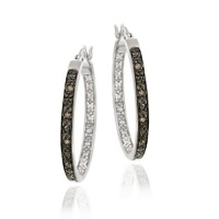 Sterling Silver .10ct. TDW Champagne Diamond 25mm Hoop Earrings Sterling Silver .10ct. TDW Champagne Diamond 25mm Hoop Earrings