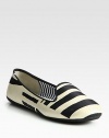 A striped preppy favorite of the finest satin, constructed completely by hand. Satin upperLeather liningRubber solePadded insoleImported
