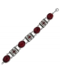 Stunning in siam tones. This link bracelet from 2028, crafted from silver-tone mixed metal, strikes a bold look with dark-red epoxy stones and simulated marcasite. Approximate length: 7-3/4 inches. Stunning in siam tones. This link bracelet from 2028, crafted from silver-tone mixed metal, strikes a bold look with dark-red epoxy stones and simulated marcasite. Approximate length: 7-3/4 inches.