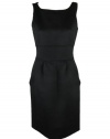 Michael Kors womens black wool blend pleat waist sheath dress