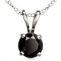 1.50ct Natural Treated Black Round Diamond Solitaire Pendant in 14K White Gold.Included 18 Inches 14K White Gold Chain.